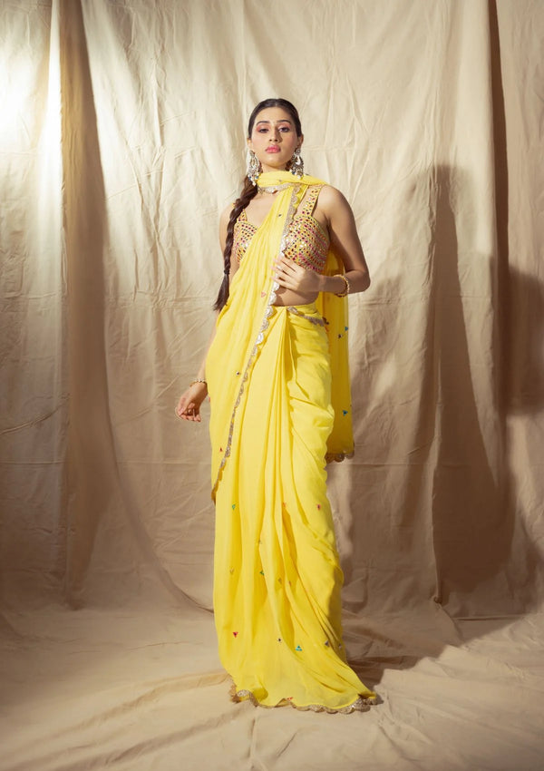 Yellow Prestitched Saree