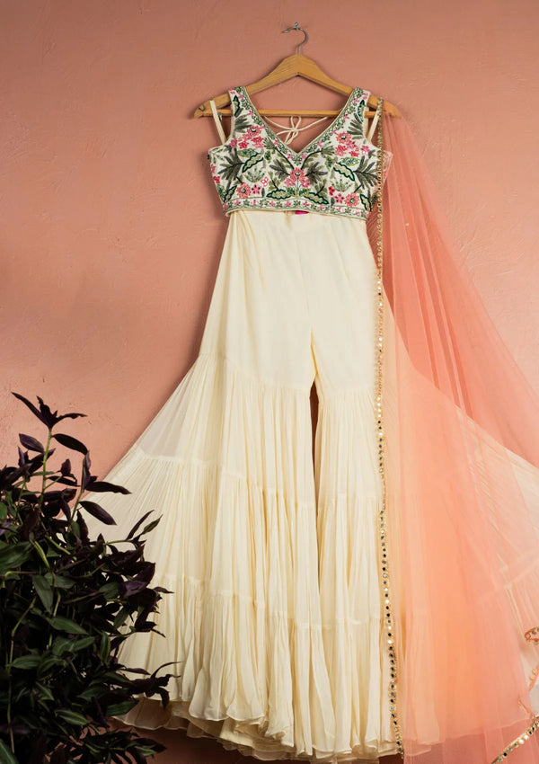 Tropical Bloom on Ivory Sands Sharara Set