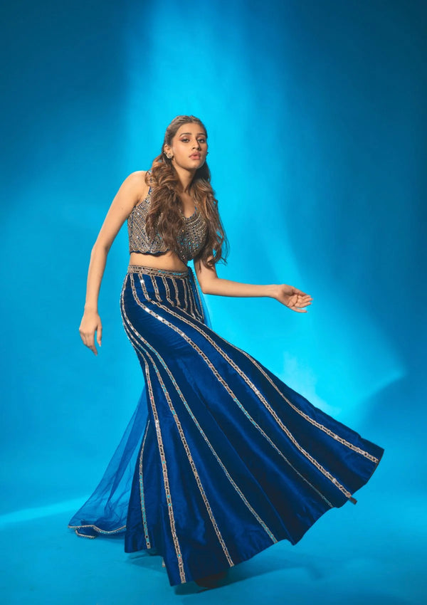Azure Blue Sharara Set