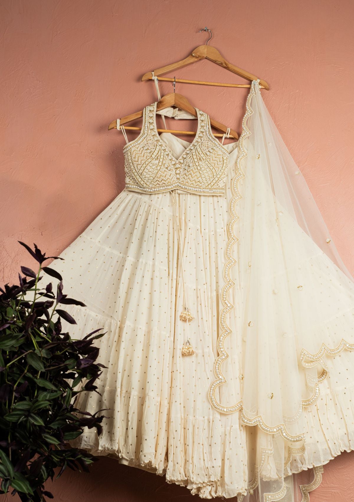 Ivory Layered Pearl Lehenga Set