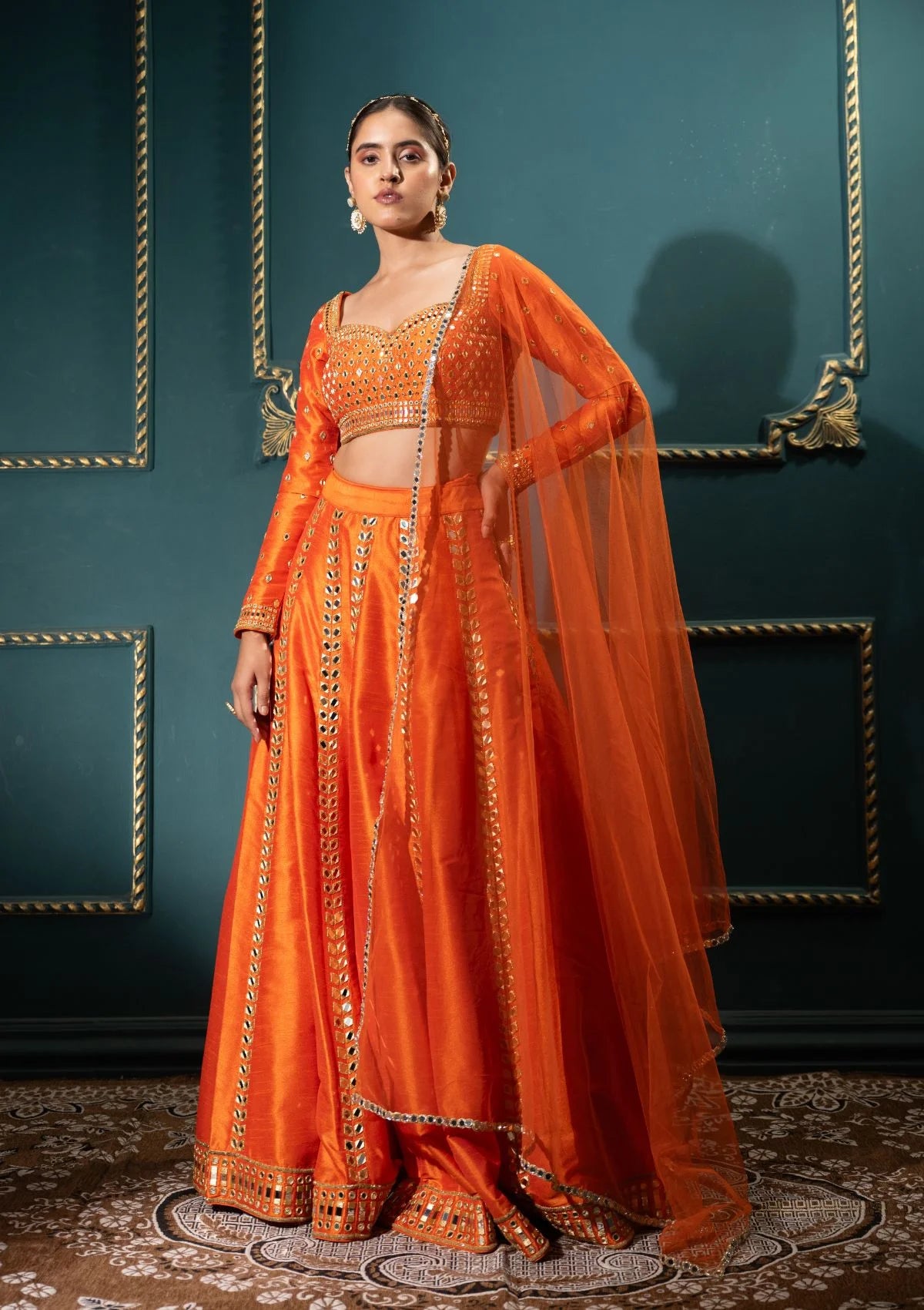Persimmon Mirror Lehenga Set