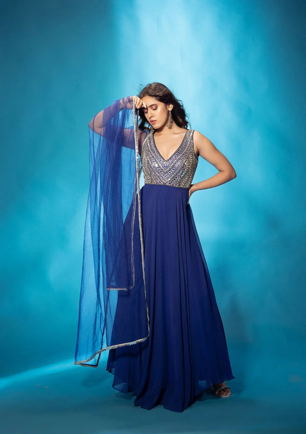 Azure Blue Anarkali Set