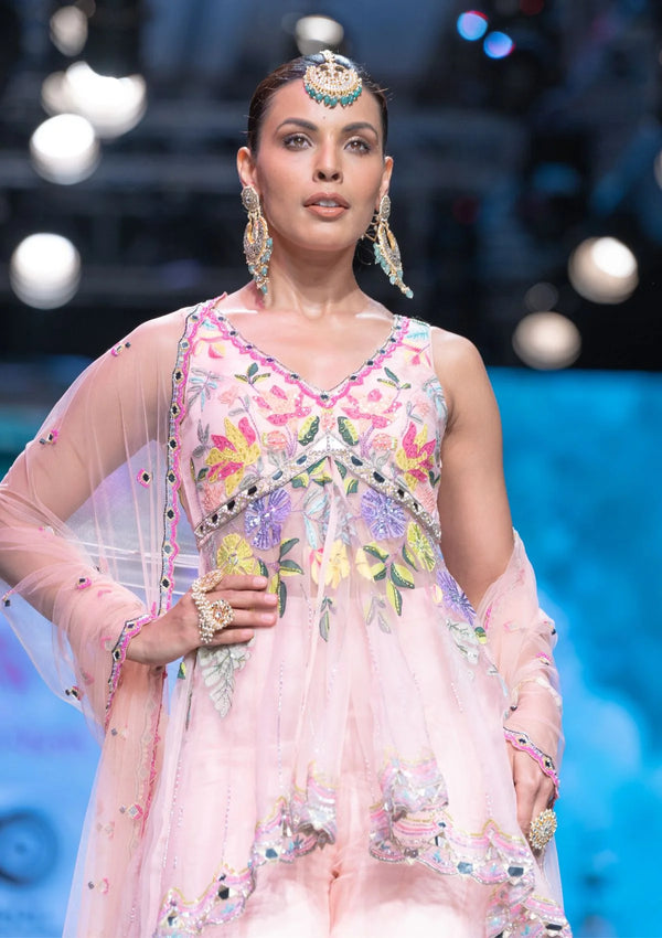 The Gardenia Short Anarkali With Falred Pants In Blush Pink