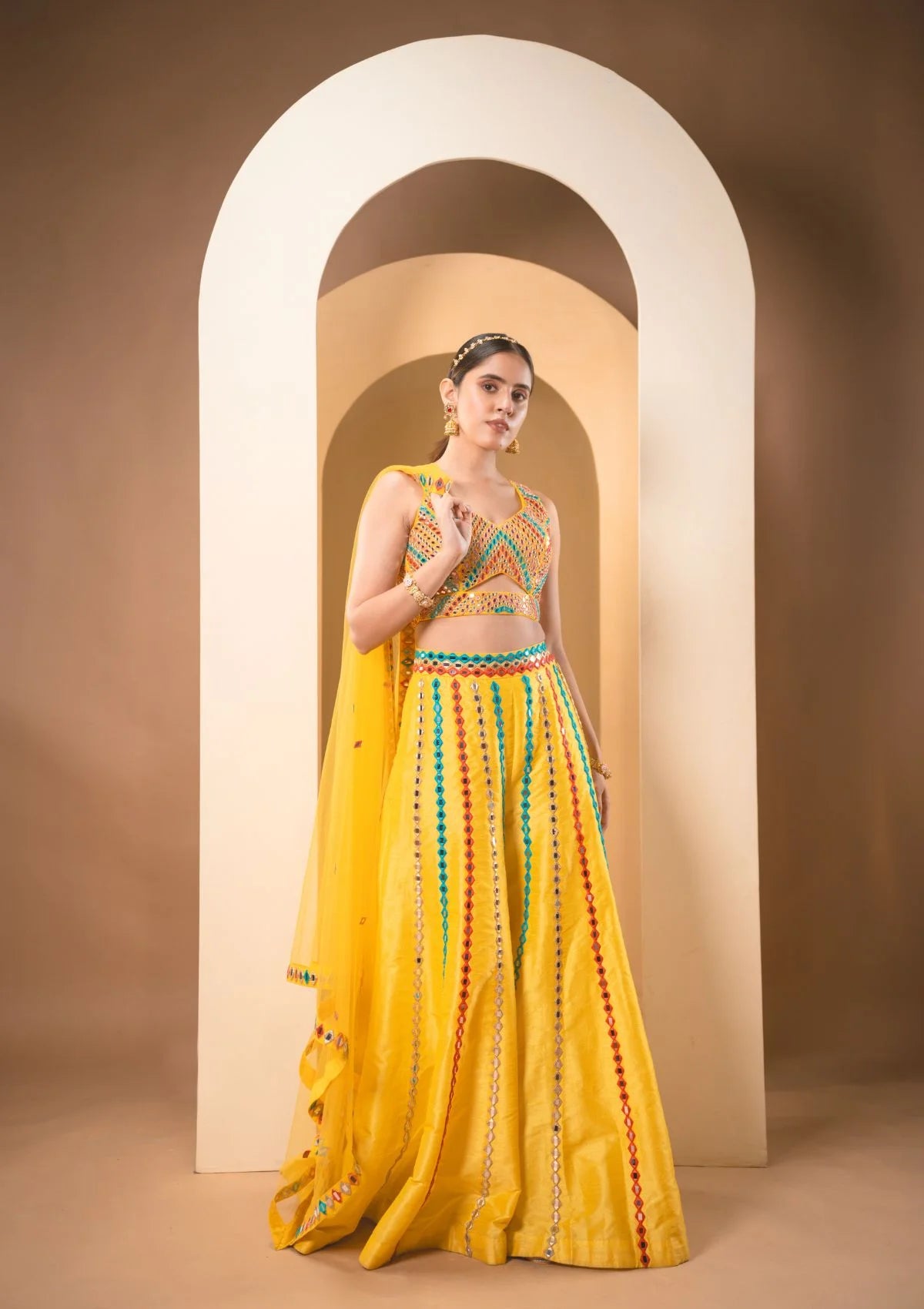 Sunshine Yellow Multicolor Thread & Mirrorwork Sharara Set