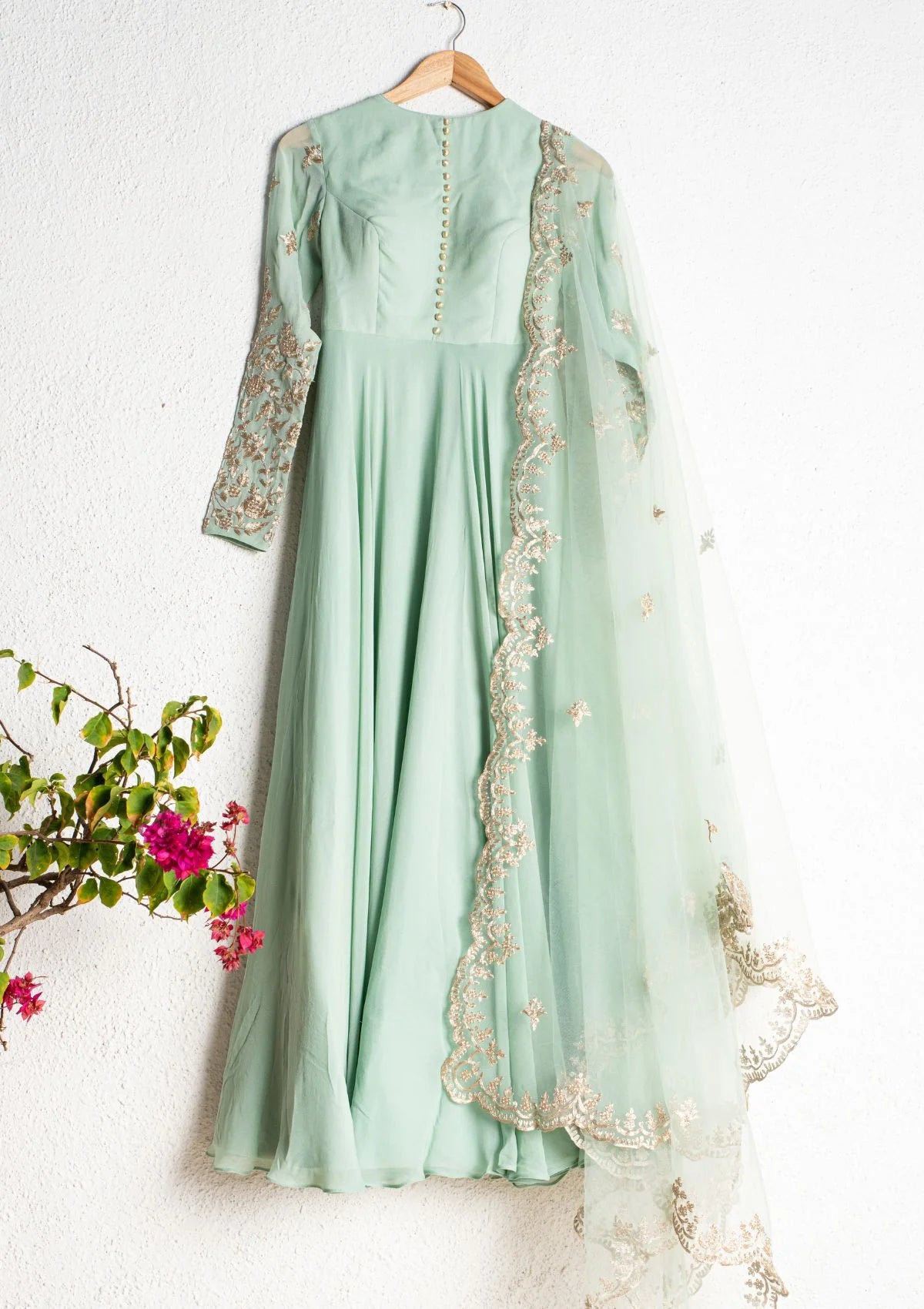 Himalayan Mint Green Anarkali With Scallop Embroidered Dupatta