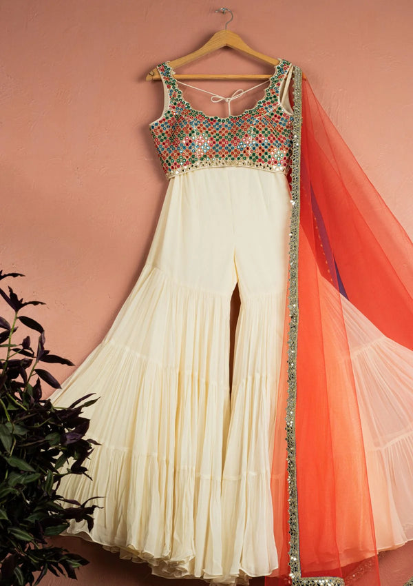 Ivory Kaleidoscope Dream Sharara Set