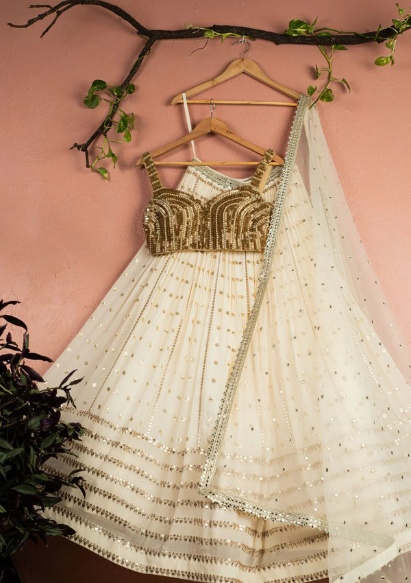 Ivory Radiant Sequin Lehenga with Gold Sequin Blouse Set