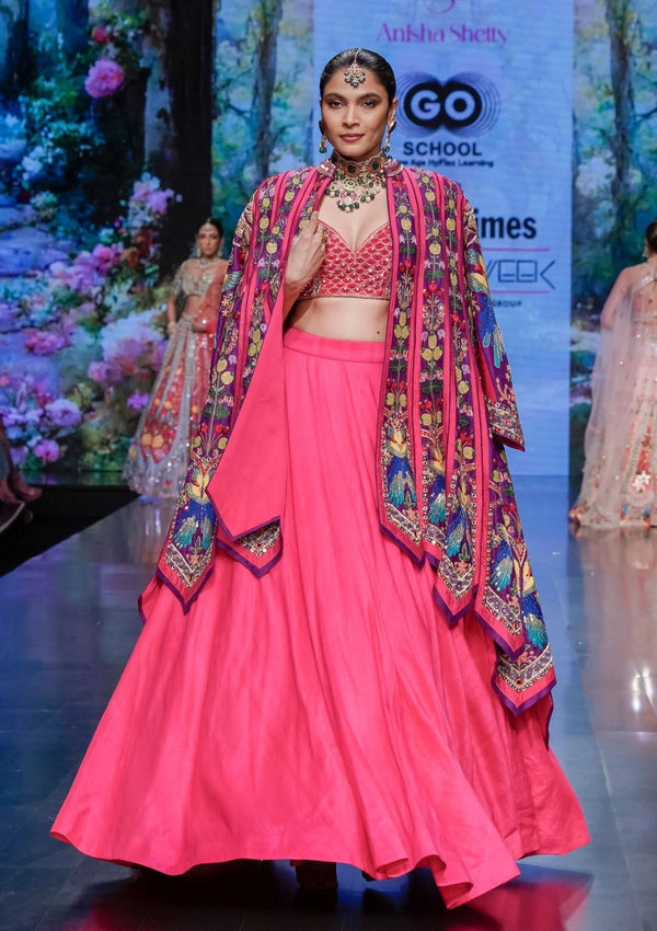 The Grandiose Toucan Anarkali Jacket Lehenga Set