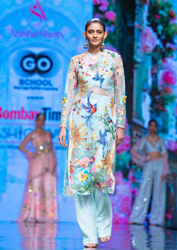 The Hummingbird Sunray Sheer Kurta in Celeste Blue