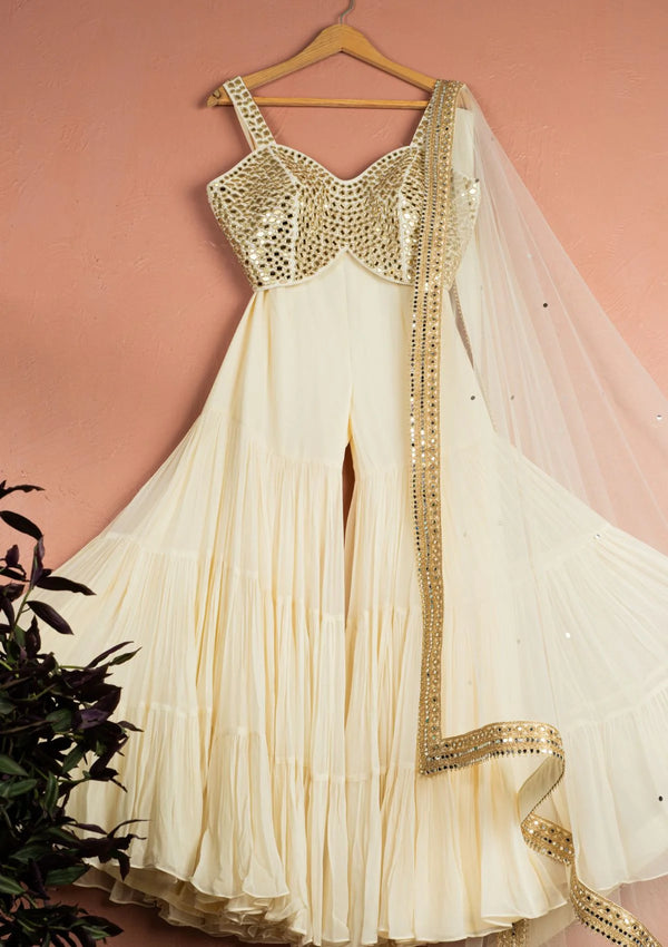 Ivory Mirror Brilliance Blouse with Sharara Set