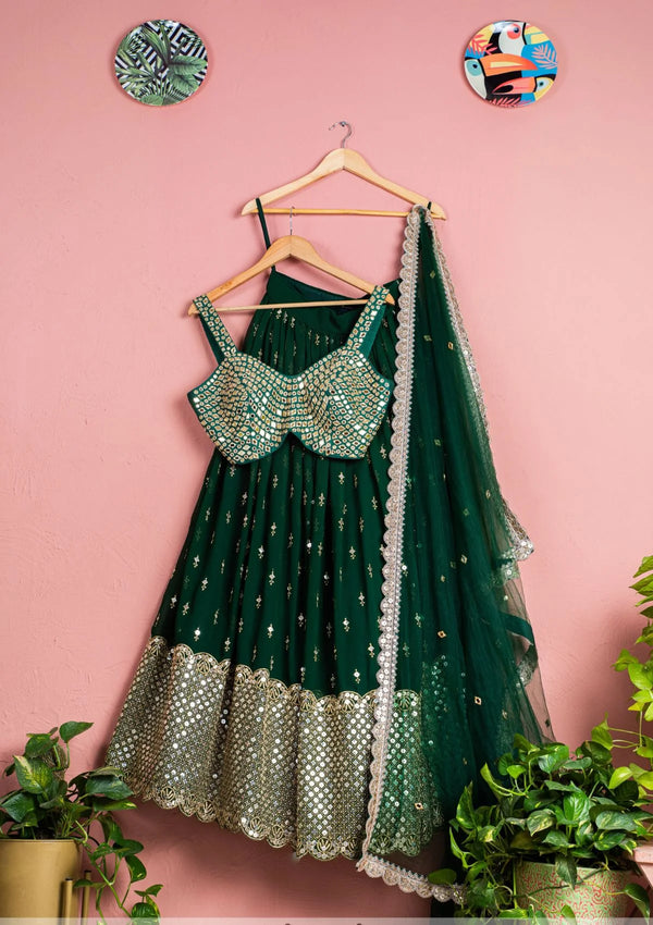Forest Green Mirror Blouse With Abla Lehenga & Dupatta