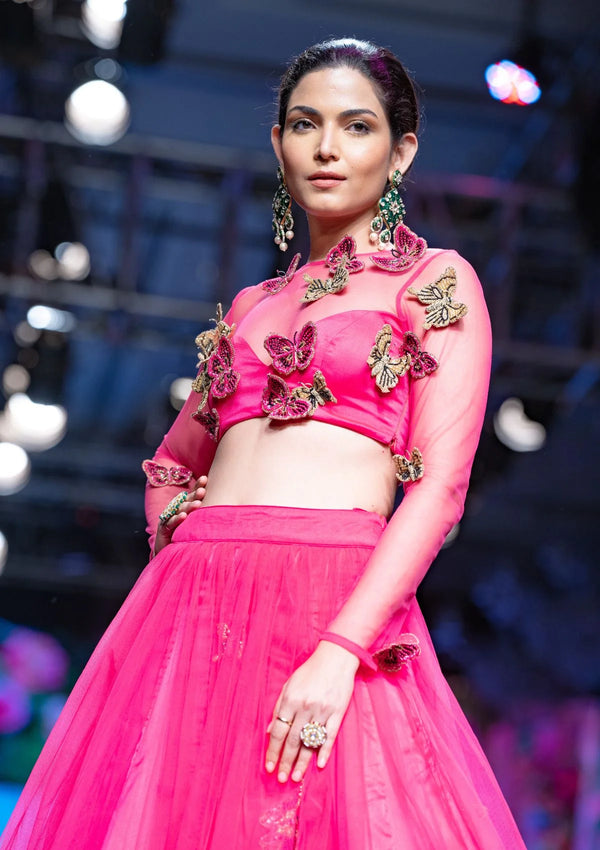 The Butterfly Effect Lehenga In Fiery Pink