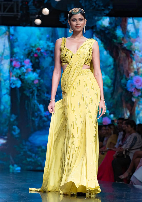 The Sunrise Prestitched Saree in Lemon Yellow