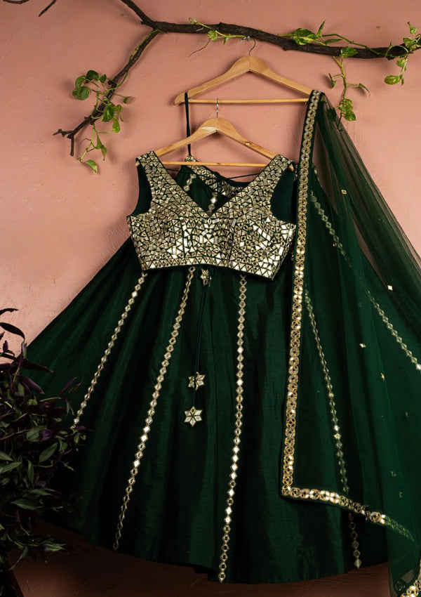 Emerald Green Mirrorwork Lehenga Set