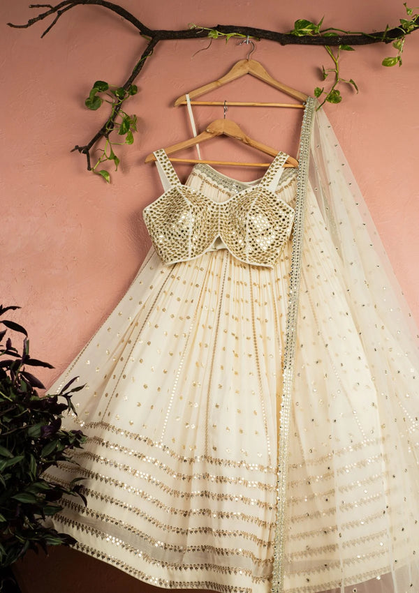 Ivory Radiant Sequin Lehenga with Mirrorwork Blouse Set