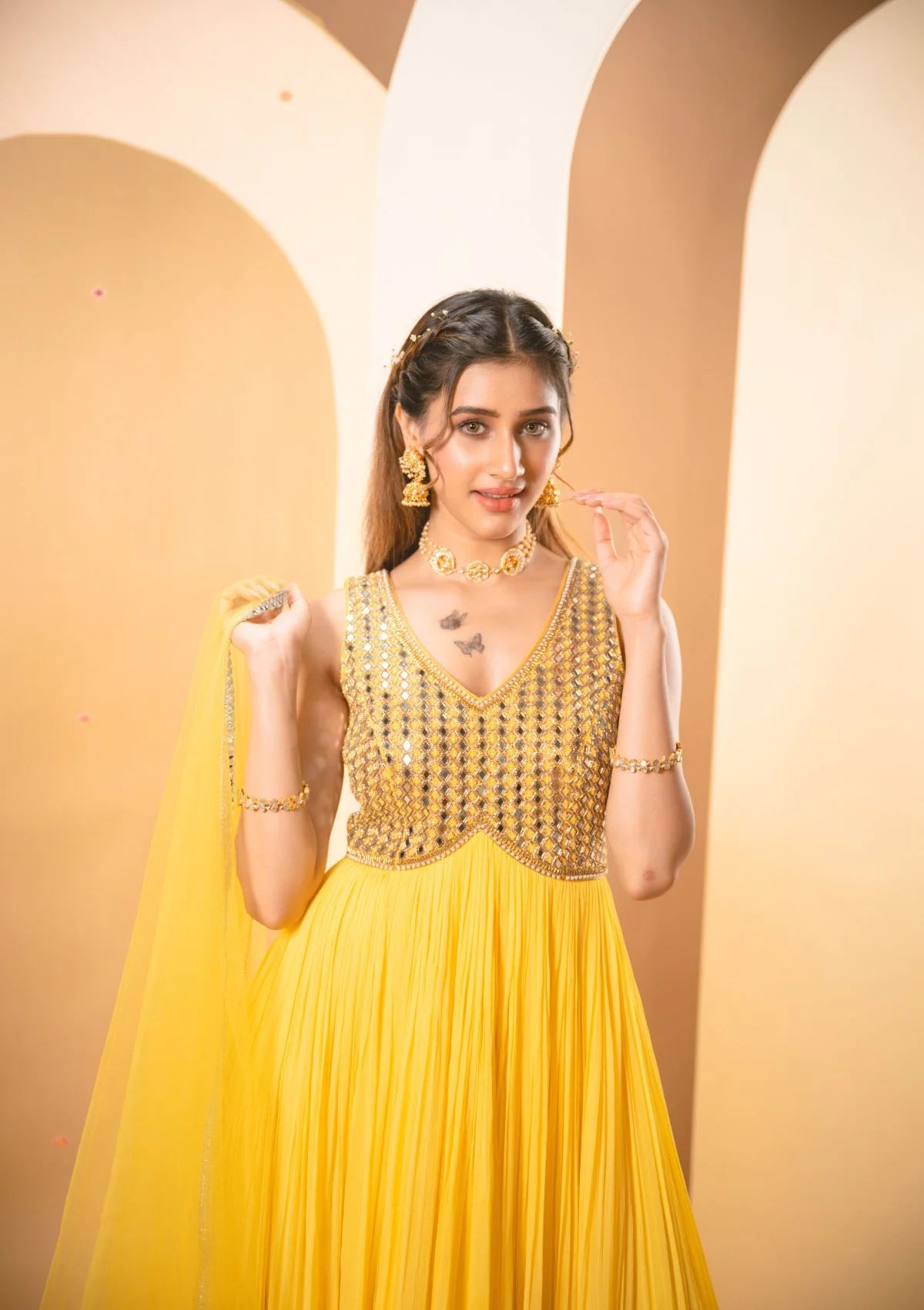 Lemon Yellow Anarkali Set