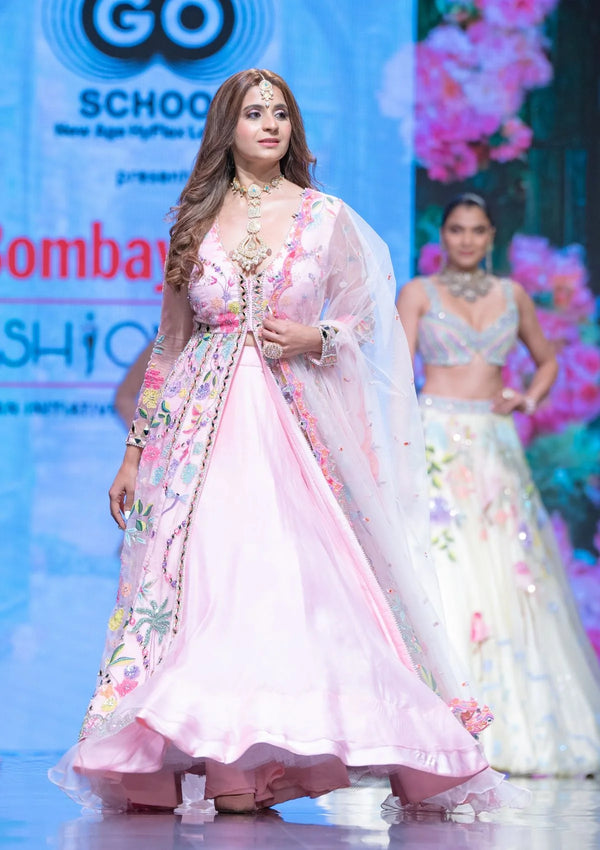 The Flamingo Forest Gardenia Anarkali In Blush Pink