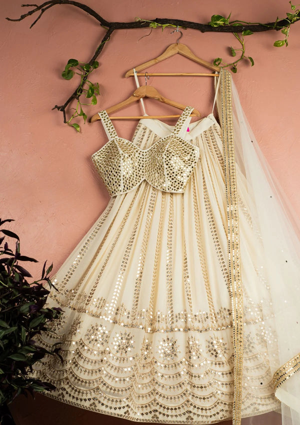Ivory Sequin Starlight Lehenga with Ivory Mirror Blouse & Dupatta