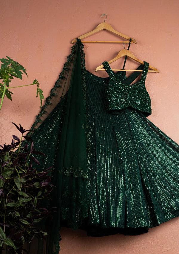 Jade Green Sequin Lehenga Set