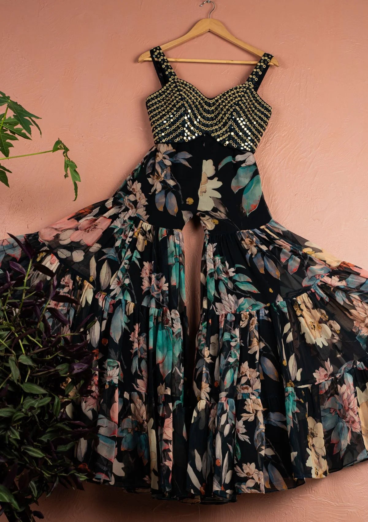 Midnight Blue Floral Mirror Sharara Set