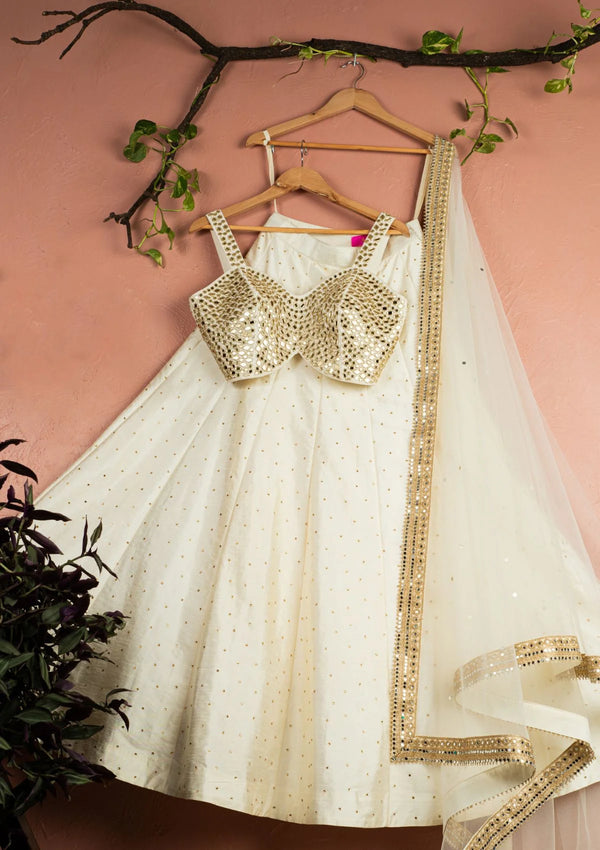 Ivory Mirror Brilliance Blouse with Ivory Stonework Lehenga Set