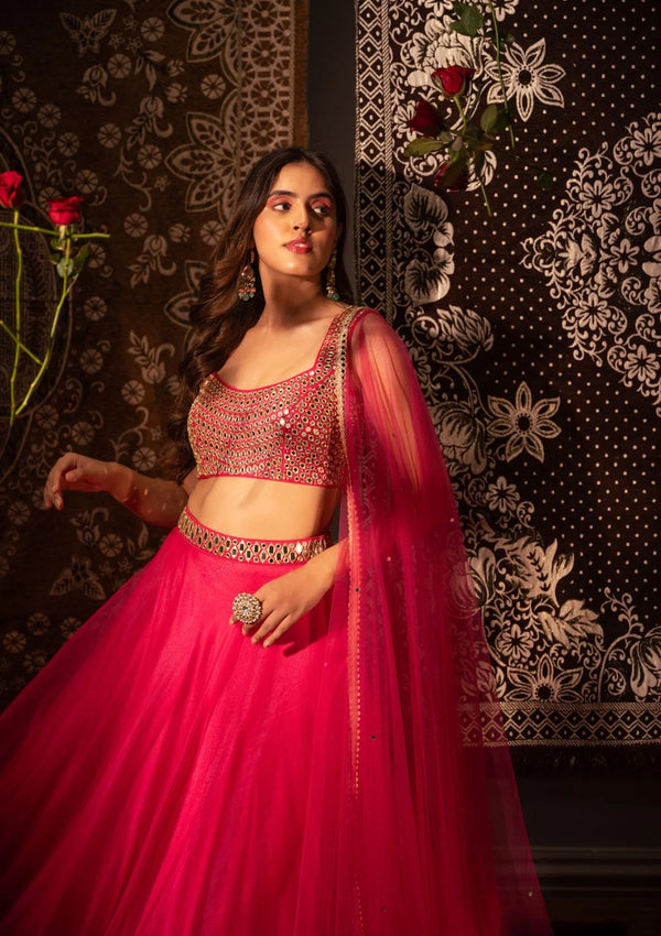 Raspberry Pink Organza Lehenga Set
