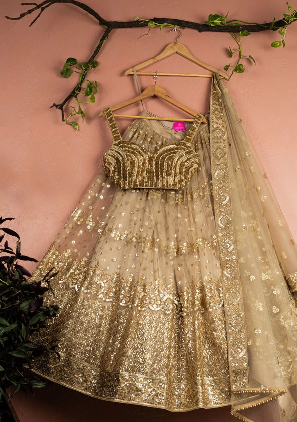 Nude Gold Sequin Lehenga Set
