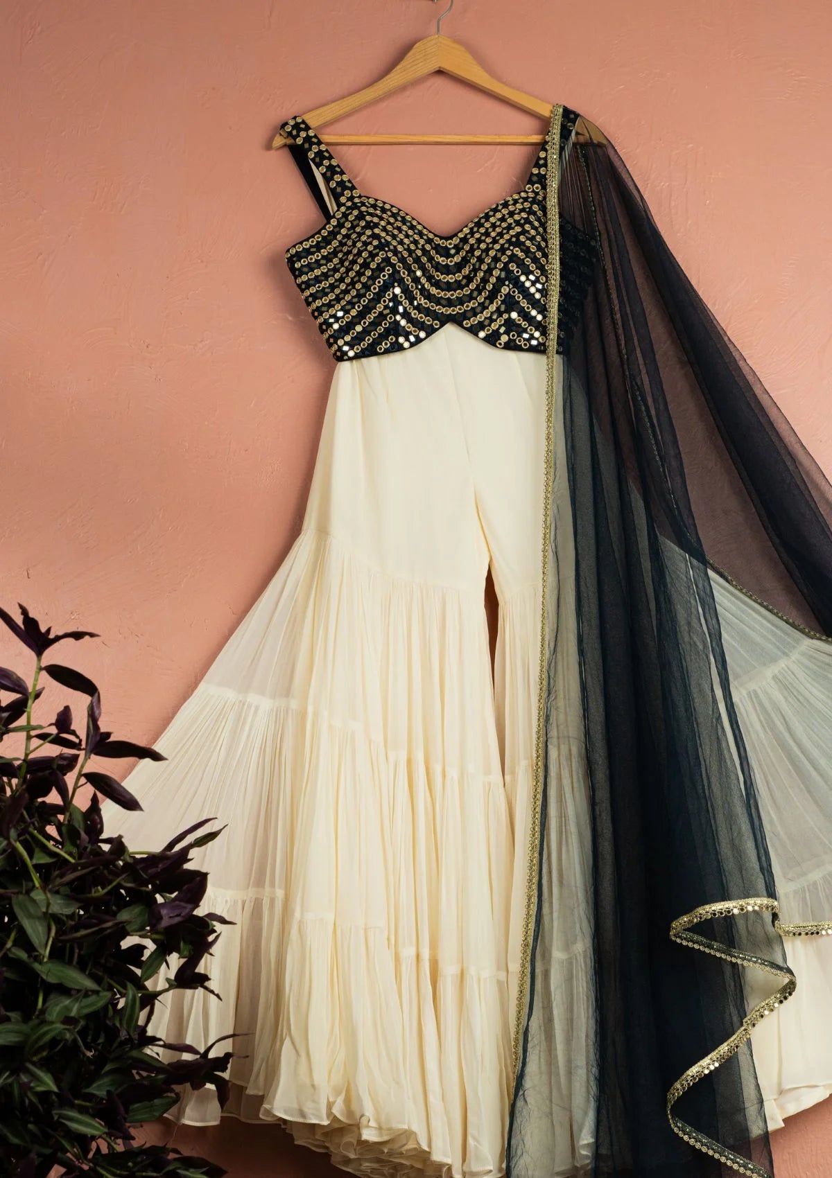 Ivory Midnight Blue Majesty Sharara Set