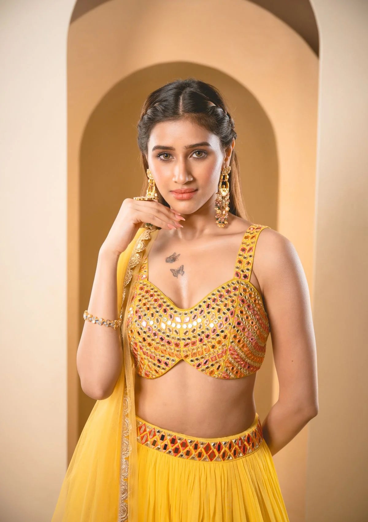 Bumblebee Yellow Lehenga with Colored Blouse