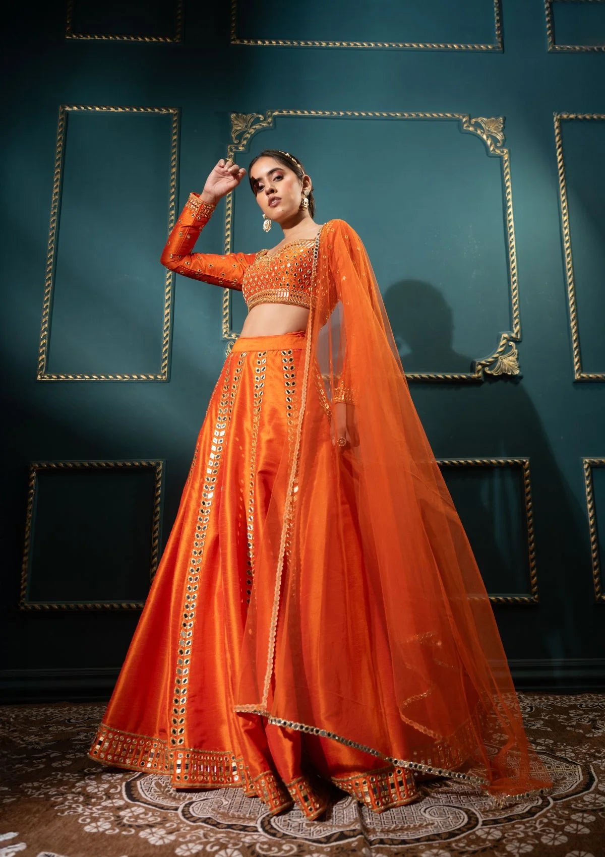 Persimmon Mirror Lehenga Set