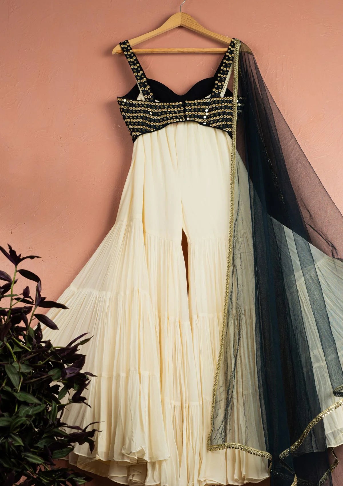 Ivory Midnight Blue Majesty Sharara Set