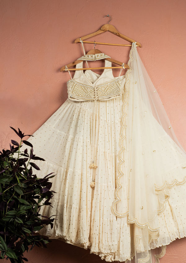 Ivory Layered Pearl Lehenga Set