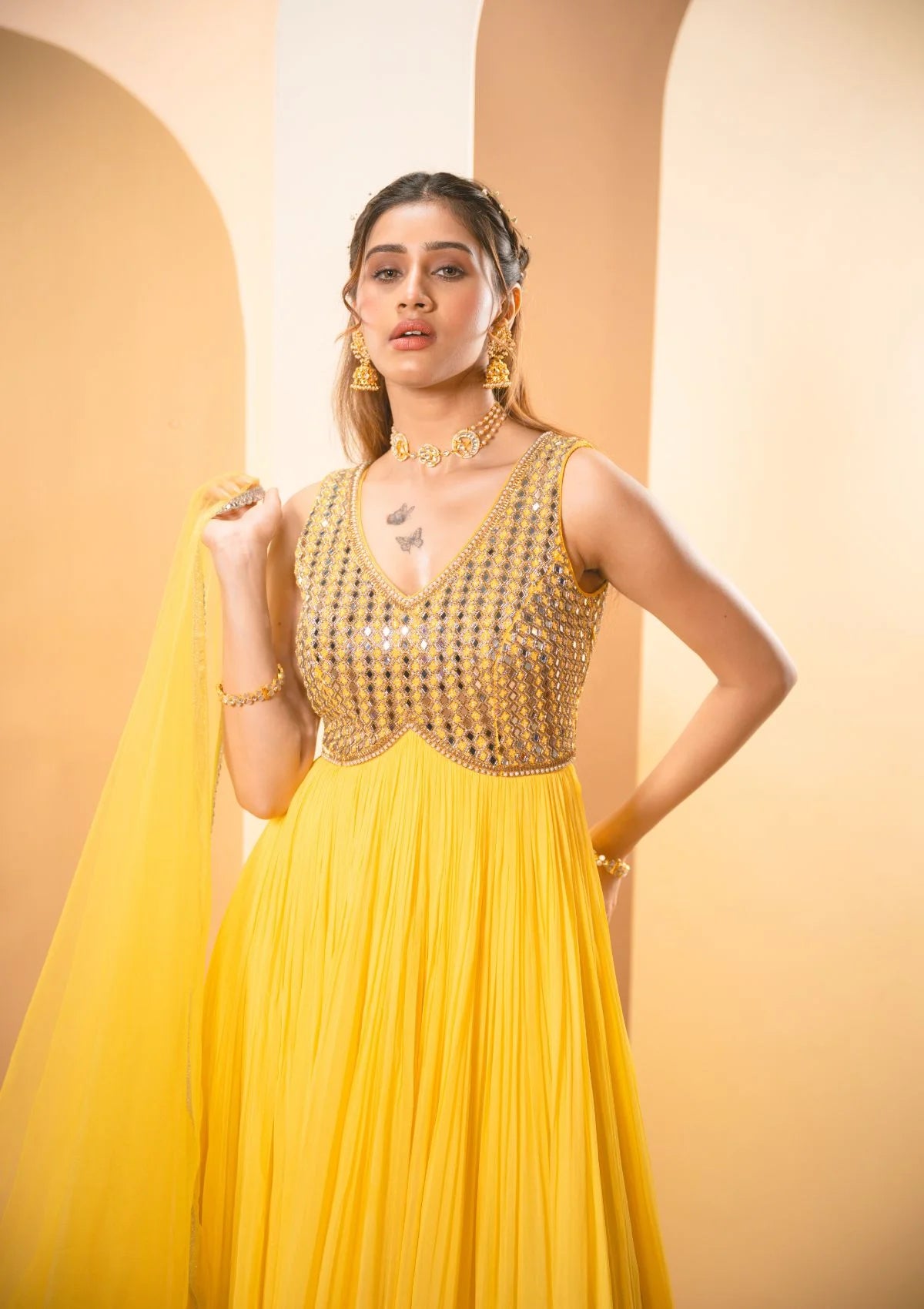 Lemon Yellow Anarkali Set