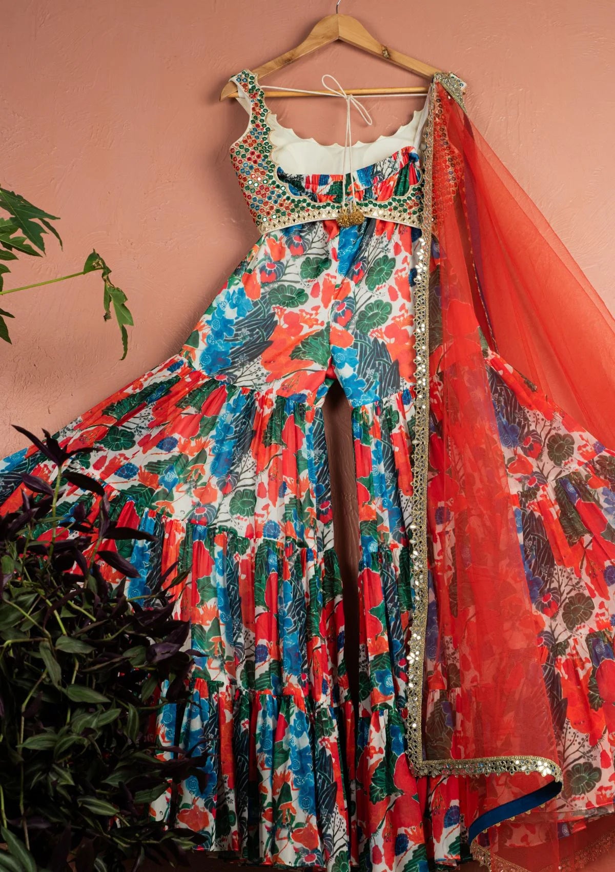 Floral Fiesta Sharara with Kaleidoscope Mirrorwork Blouse Set