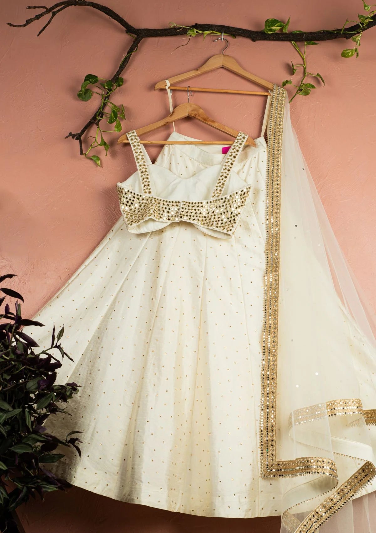 Ivory Mirror Brilliance Blouse with Ivory Stonework Lehenga Set