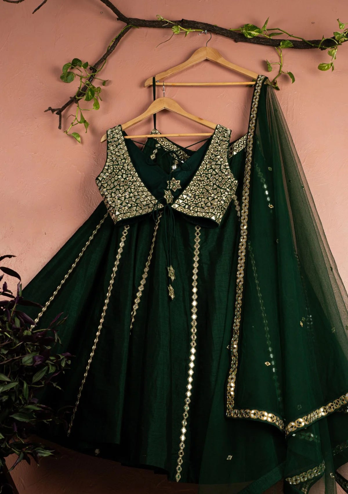 Emerald Green Mirrorwork Lehenga Set