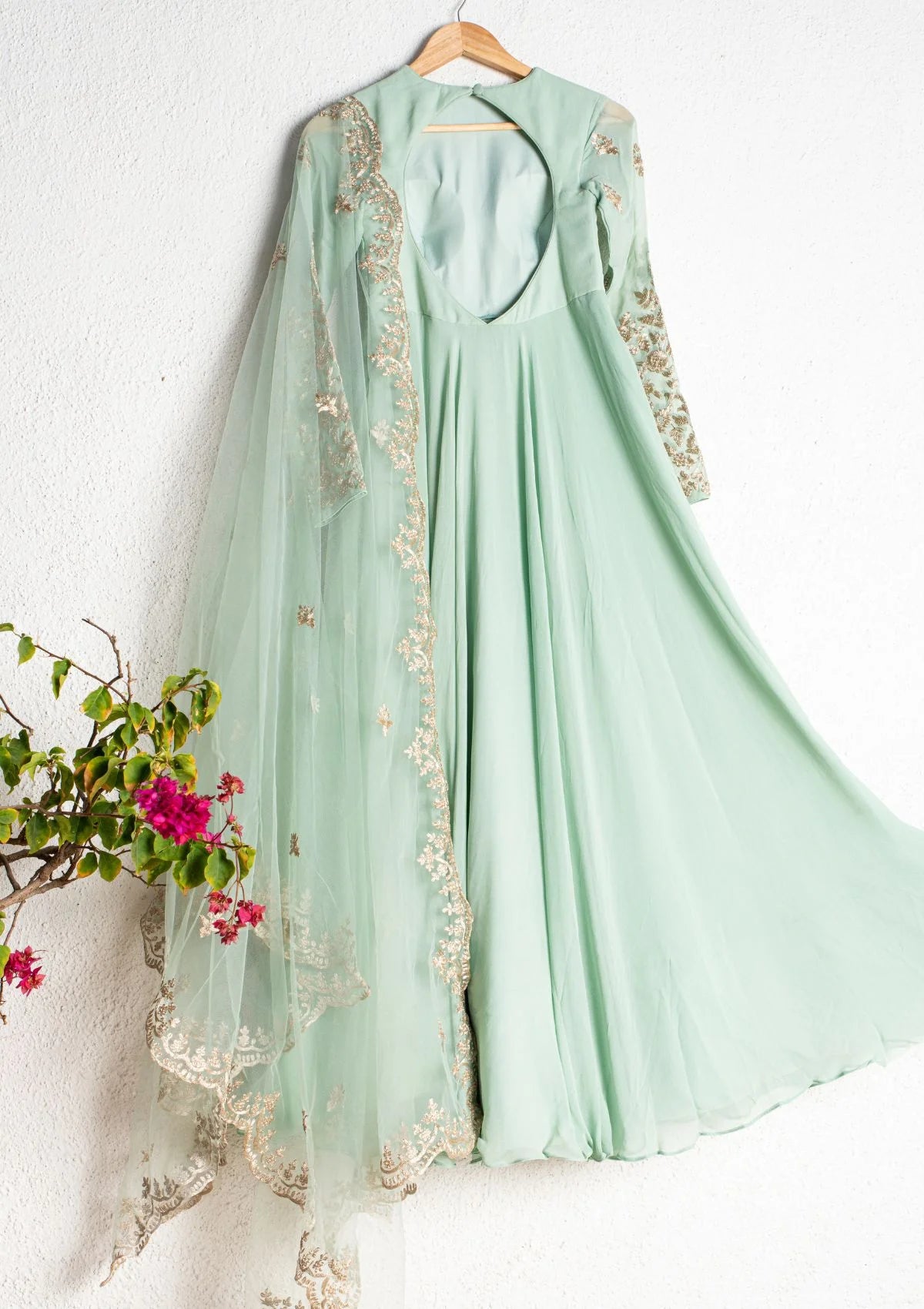 Himalayan Mint Green Anarkali With Scallop Embroidered Dupatta