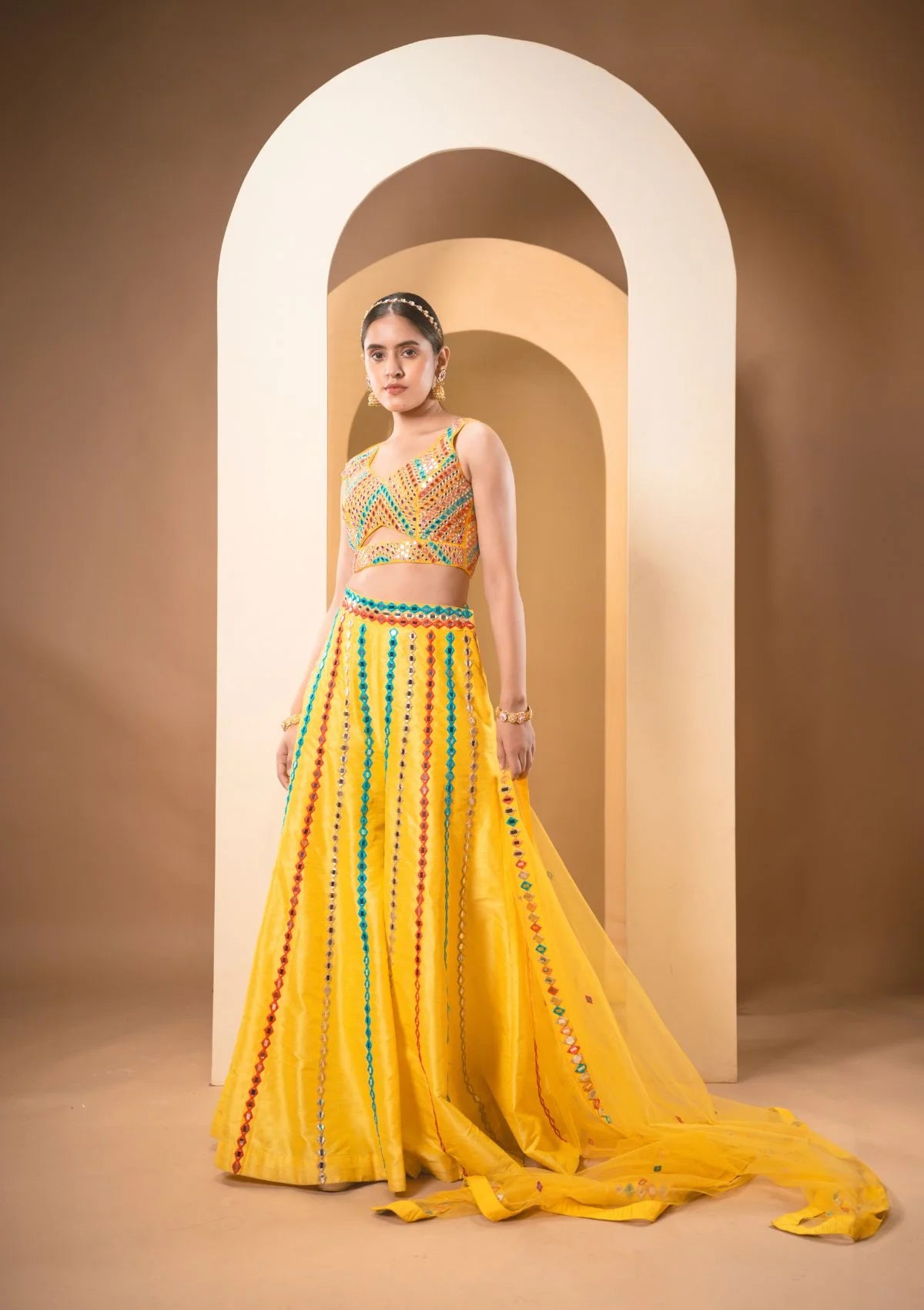 Sunshine Yellow Multicolor Thread & Mirrorwork Sharara Set