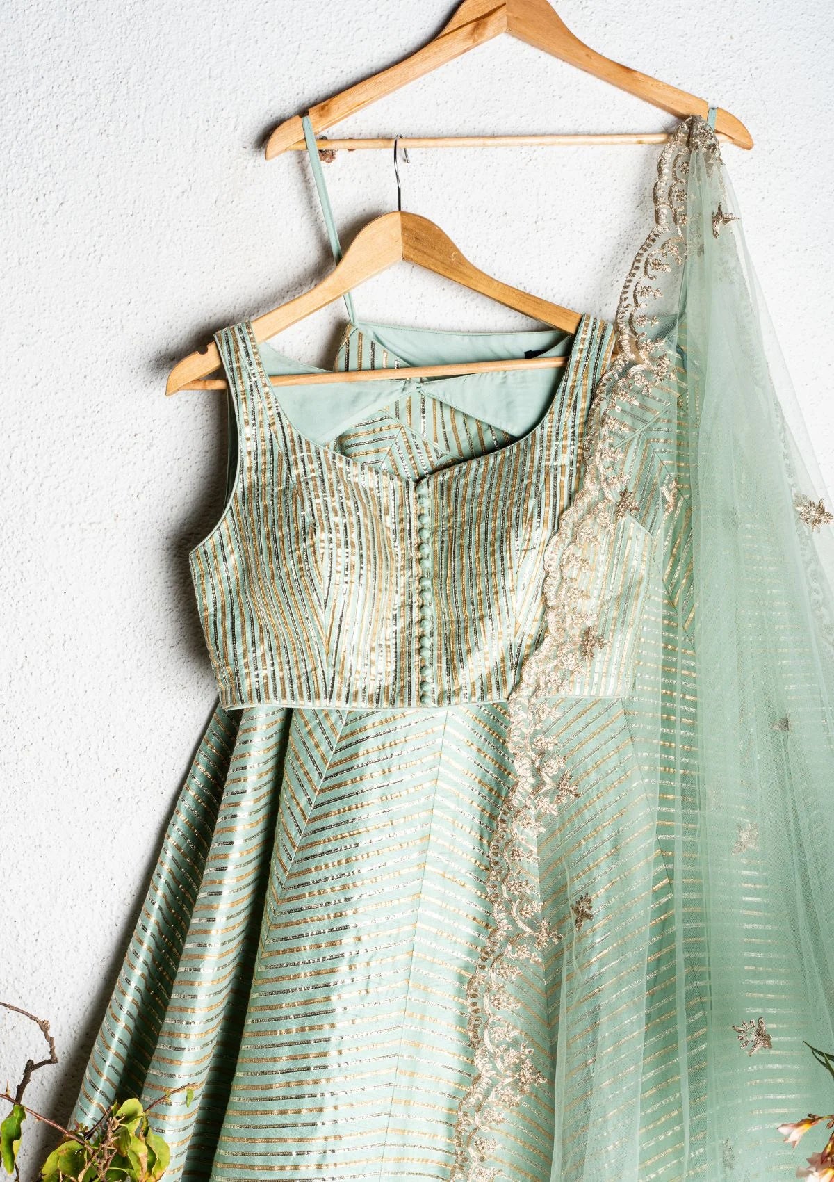 Glacial Green Gota Patti Lehenga Set With Embroidere Dupatta