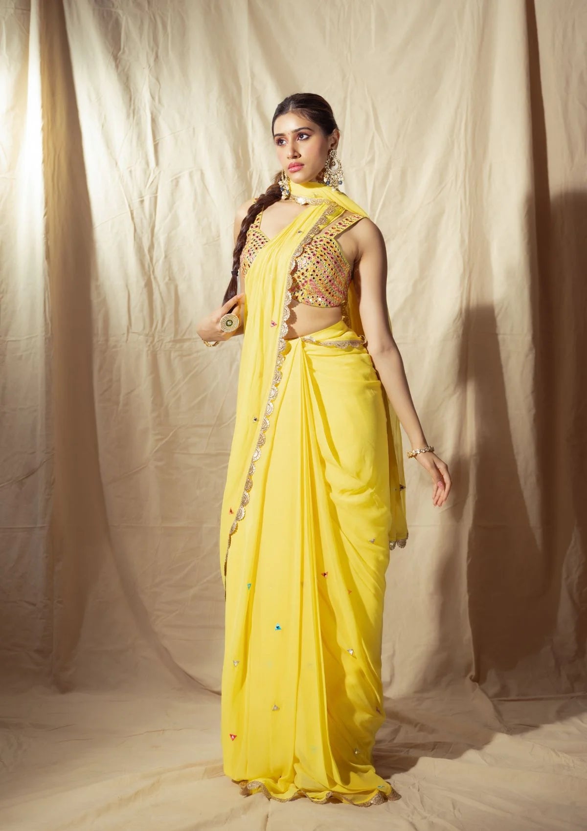 Yellow Prestitched Saree