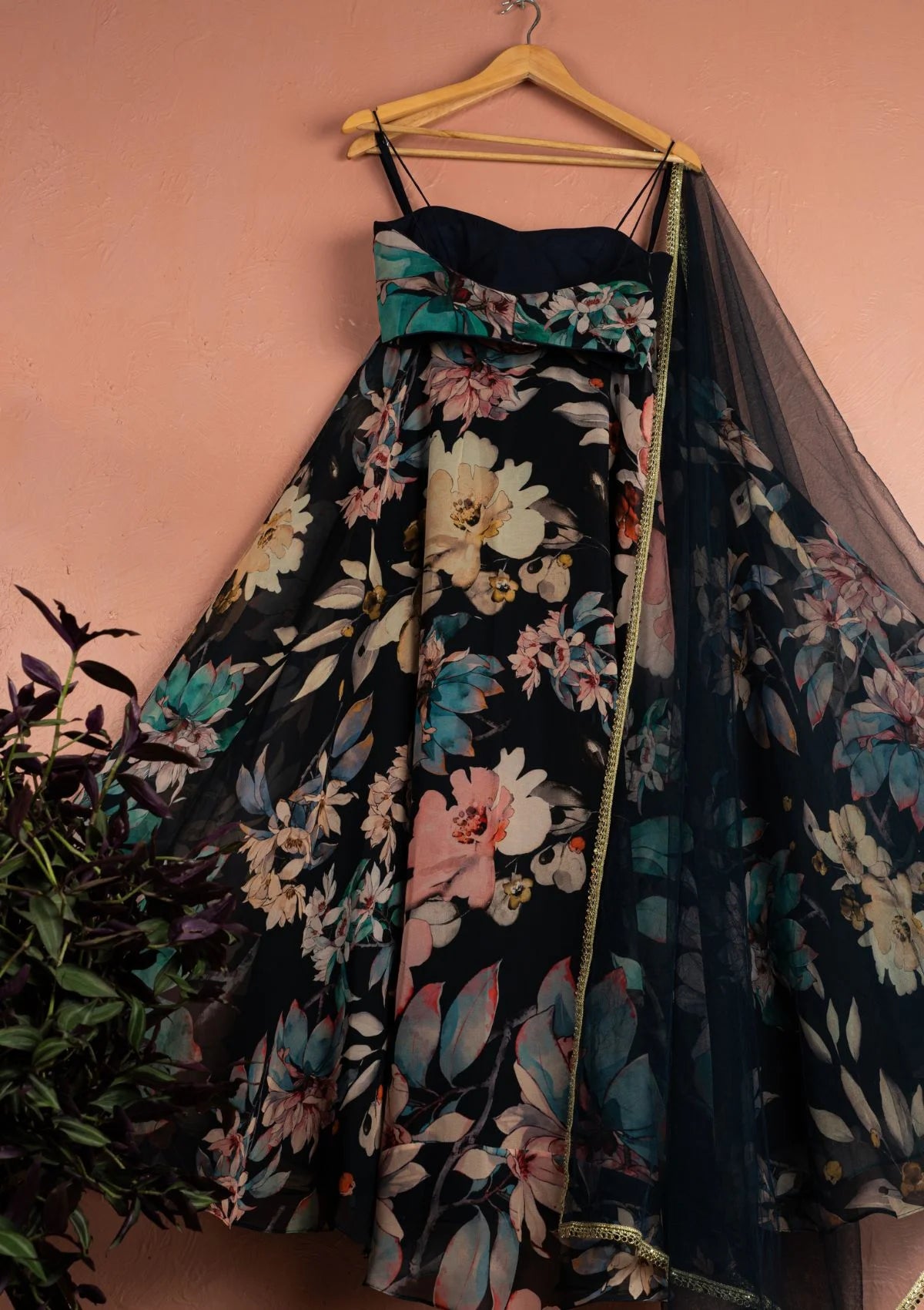 Midnight Blue Floral Blossom Lehenga Set