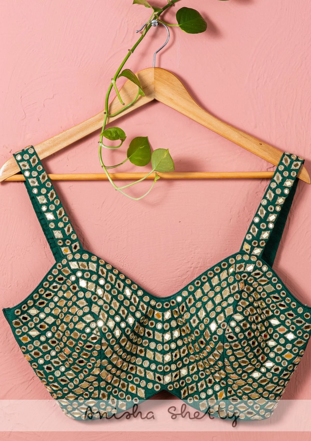 Forest Green Mirror Blouse With Abla Lehenga & Dupatta