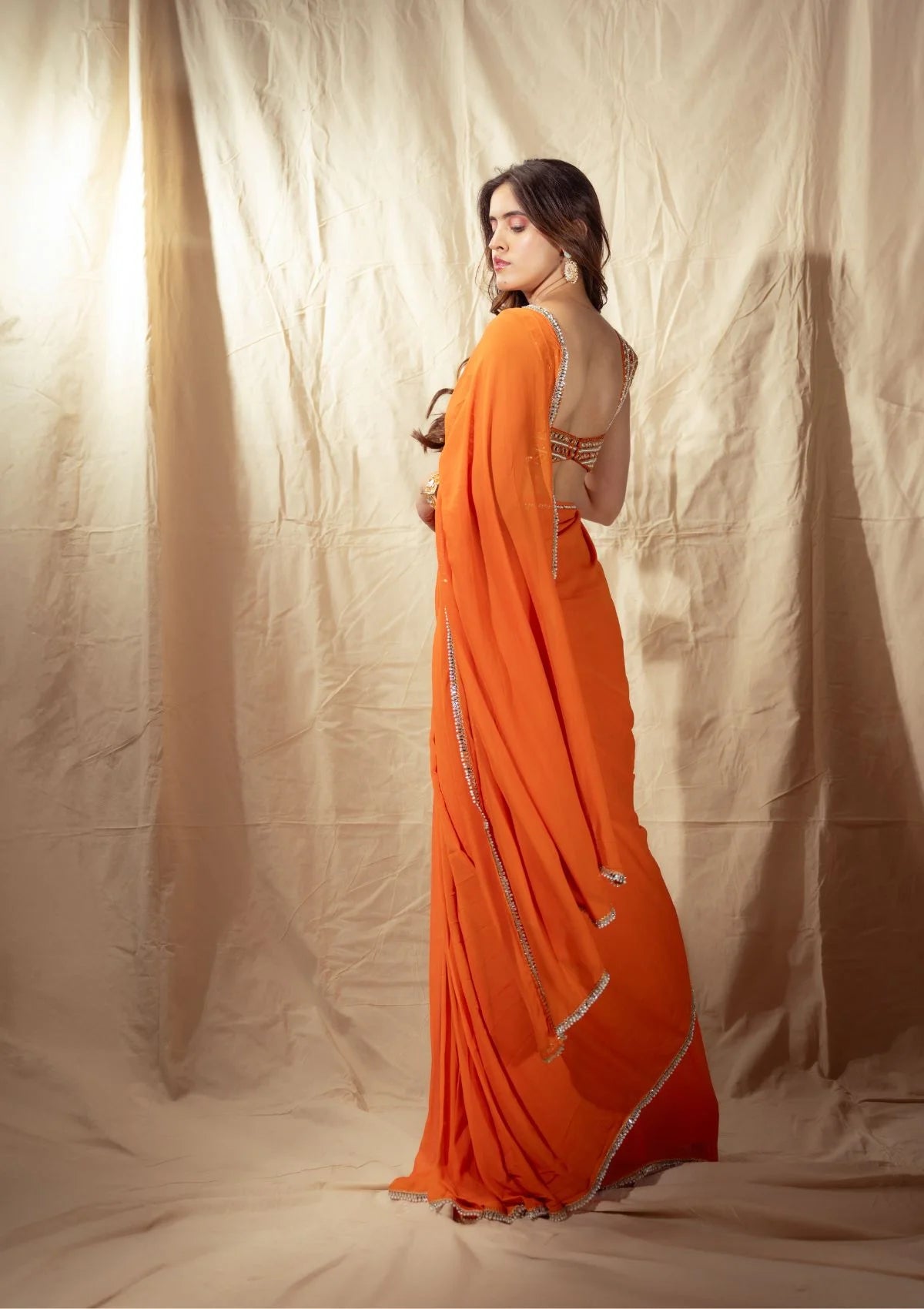 Orange Prestitched Saree