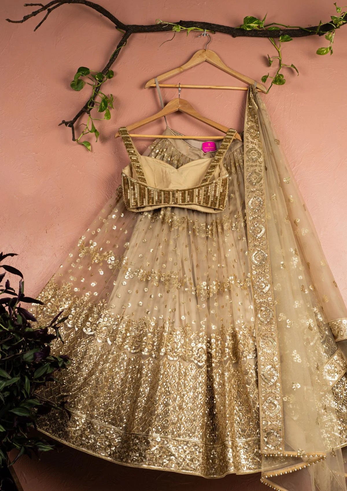 Nude Gold Sequin Lehenga Set