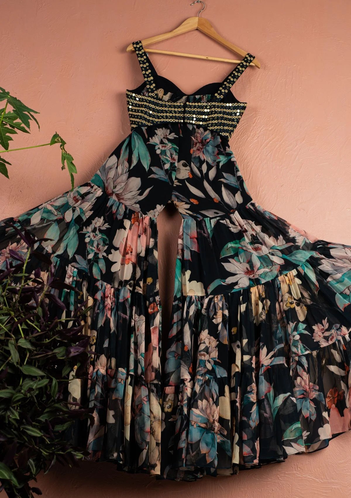 Midnight Blue Floral Mirror Sharara Set