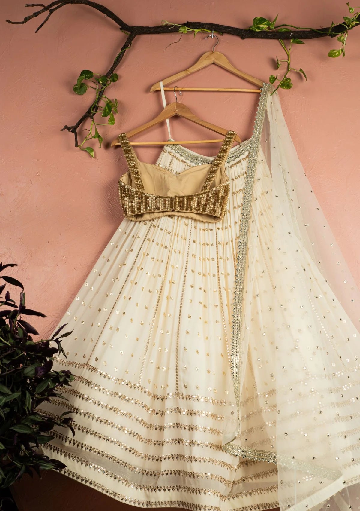 Ivory Radiant Sequin Lehenga with Gold Sequin Blouse Set