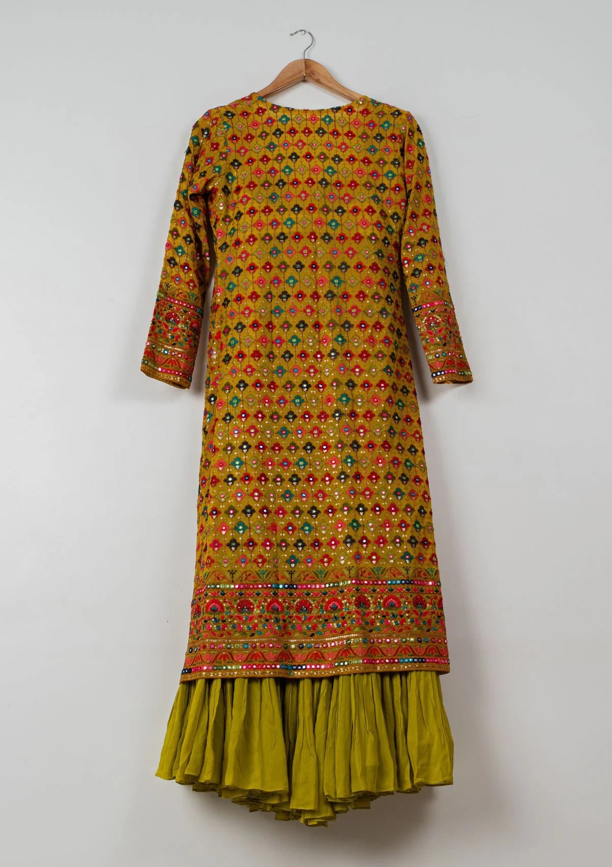 Chartreuse Green Sharara with Yellow Multicolor Jacket