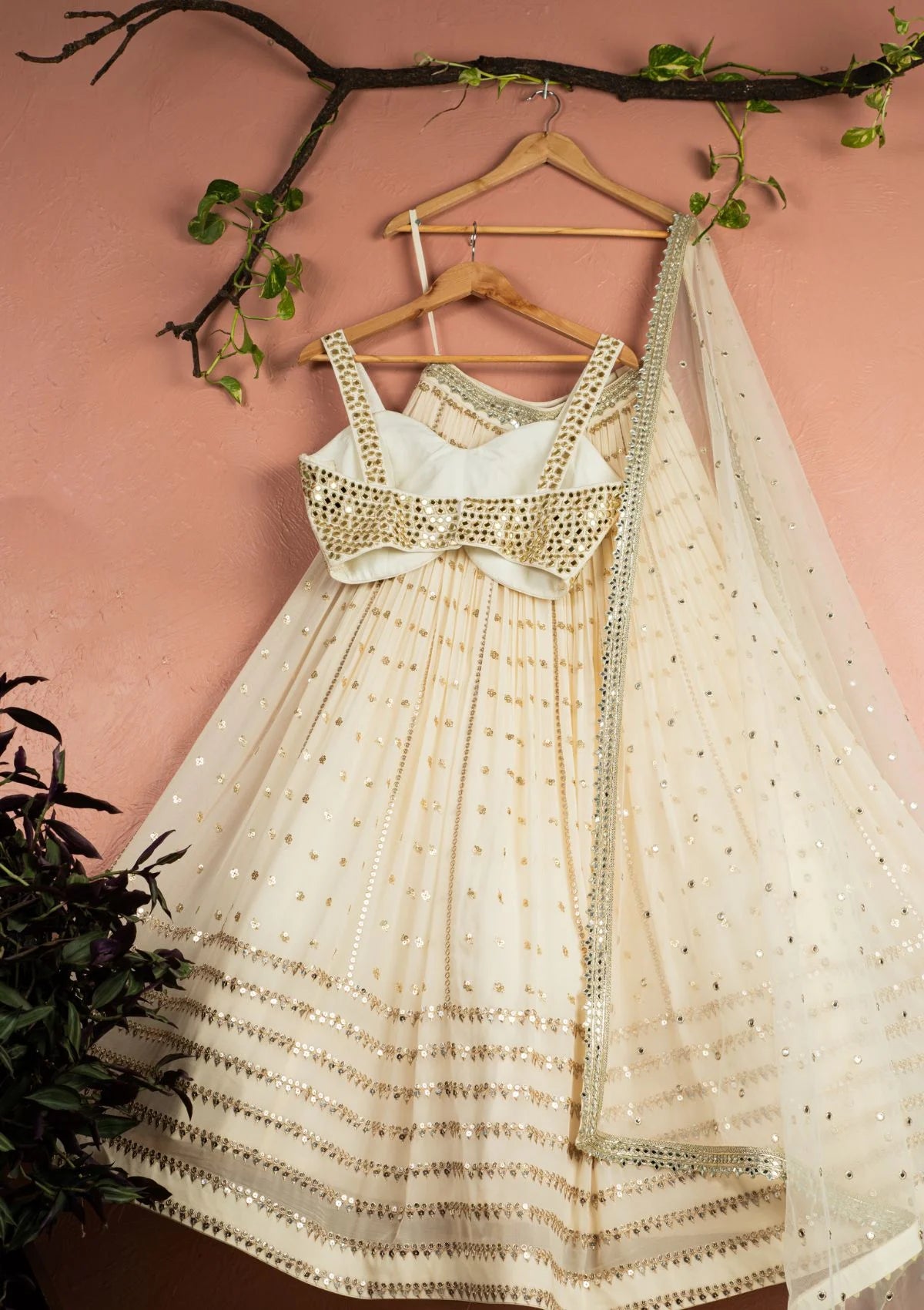 Ivory Radiant Sequin Lehenga with Mirrorwork Blouse Set