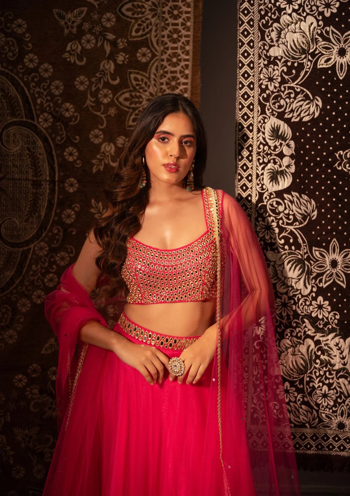 Raspberry Pink Organza Lehenga Set