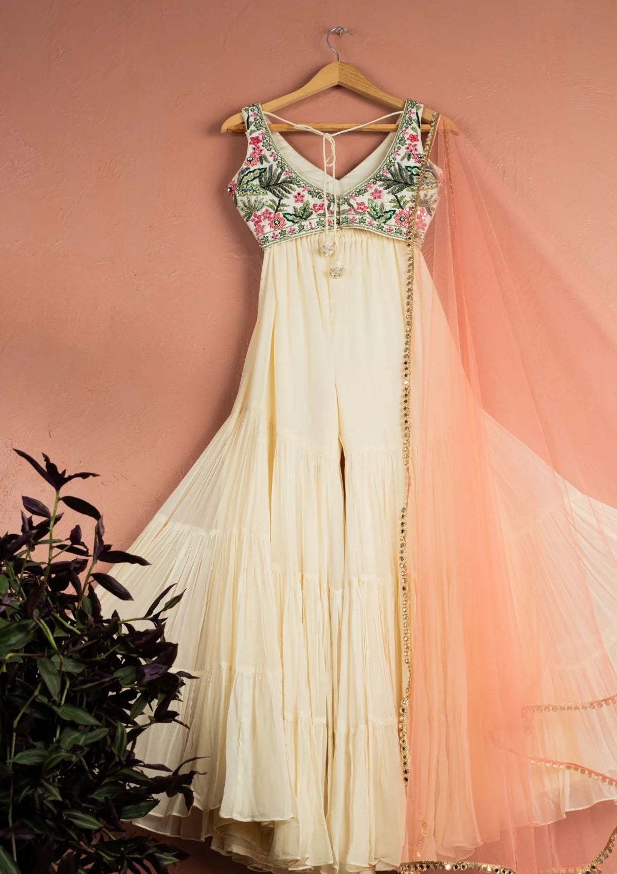 Tropical Bloom on Ivory Sands Sharara Set